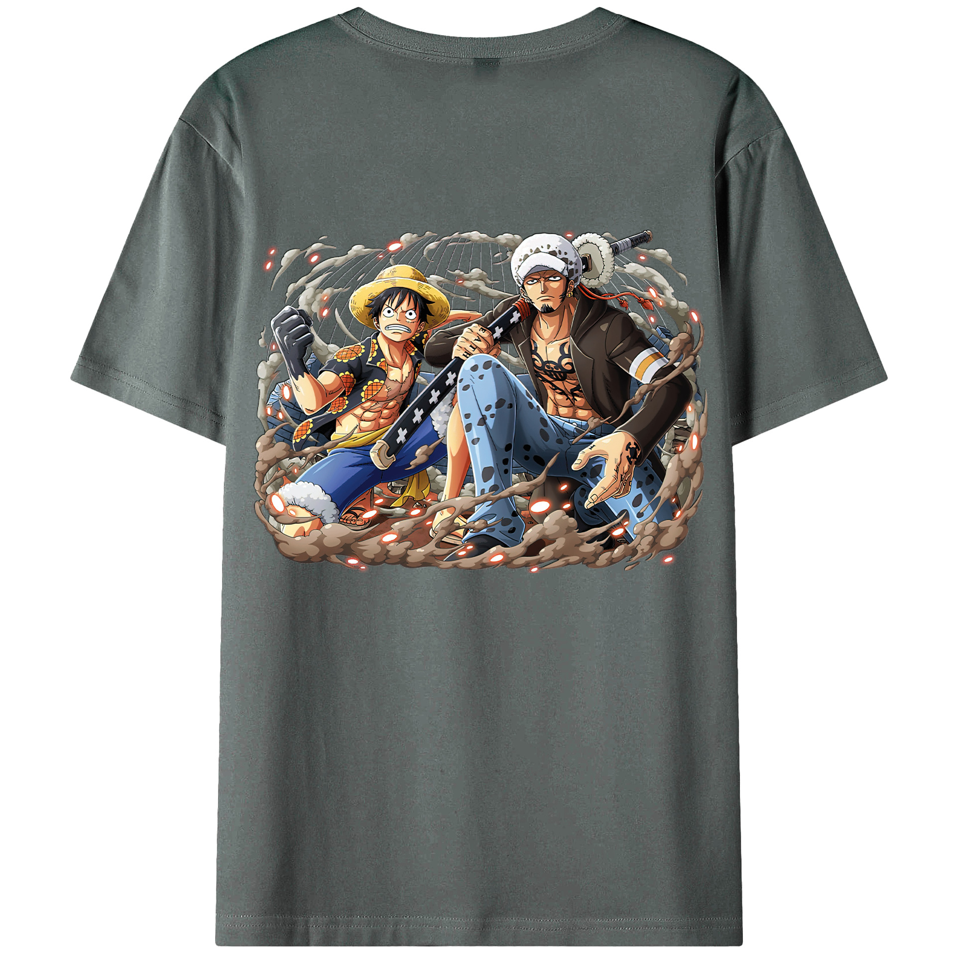 ワンピース モンキー・D・ルフィ ONE PIECE Monkey D. Luffy 綿100％ メンズ半袖Tシャツ（バックプリント） 通気性